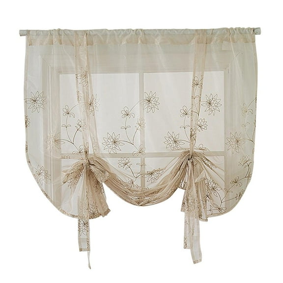 46x63inch Small Window Tie up Voile Curtain Rod for Bathroom Flowers (117x160cm)