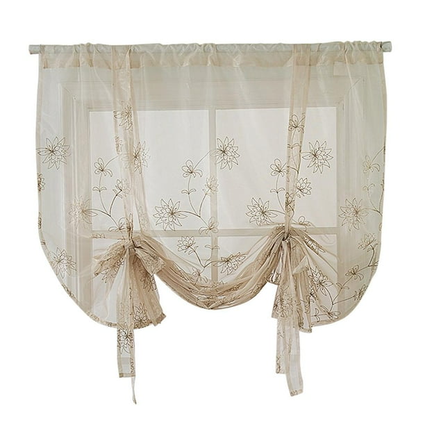 Cortinas con lazo ajustables y bordadas para cocina y baño. Flores (117x160cm)