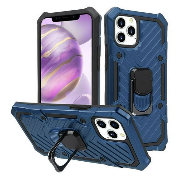 Apple iPhone 12 Pro Max /6.7" Phone Case with Impact Resistant Metal Ring Kickstand Magnetic Support Armor Hybrid Heavy Duty Rugged Hard TPU Shockproof Ring Cases Blue Cover for iPhone 12 PRO MAX