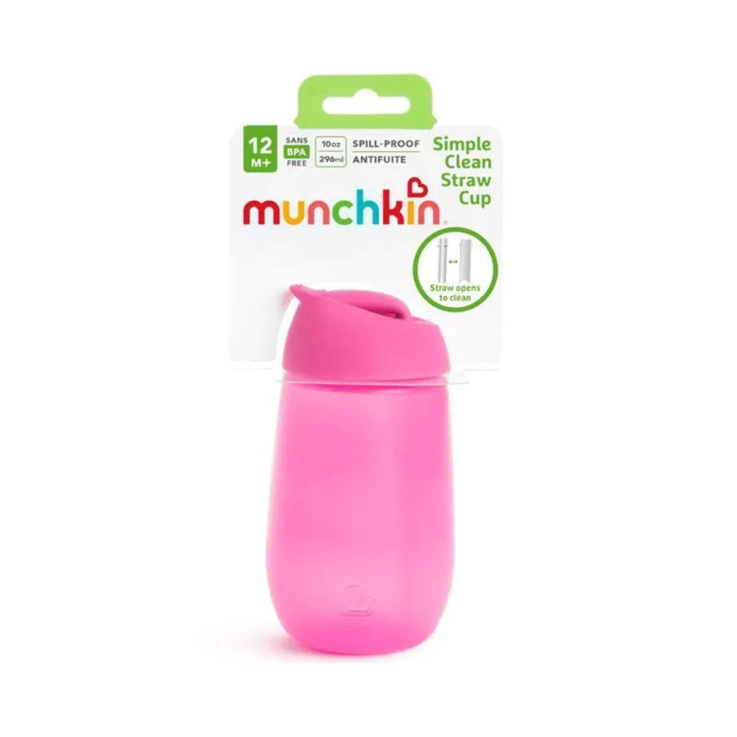 (2 pack) Munchkin® Simple Clean™ Toddler Sippy Cup, 10 oz, Pink, Unisex