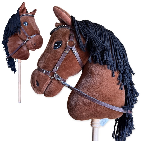 Playful Minds Large Hobby Horse – Show-Quality Stick Horse with Rhinestone Bridle & Long Mane – Bay