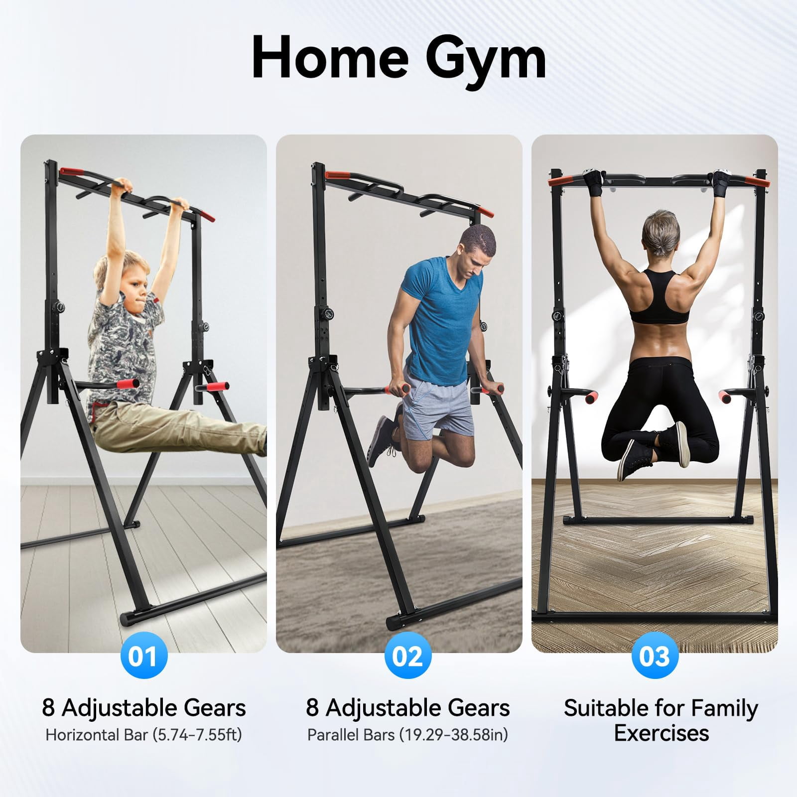 Multi-Function Pull Up Bar, Deluxe Doorway Pull Up Bar, for Chin Ups, Dips, Leg Raises, Ab Workouts, Home Calisthenics, Space Saving Design, Smooth Surface for Easy Cleaning