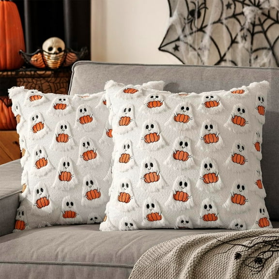 AuroraX Square Throw Pillow Covers Cute Ghost Decorative 18x18 Inch Halloween Pillow Cases Indoor Plush Bohemian Removable Cover Cushion Cover Couch,Sofa Couch Decor