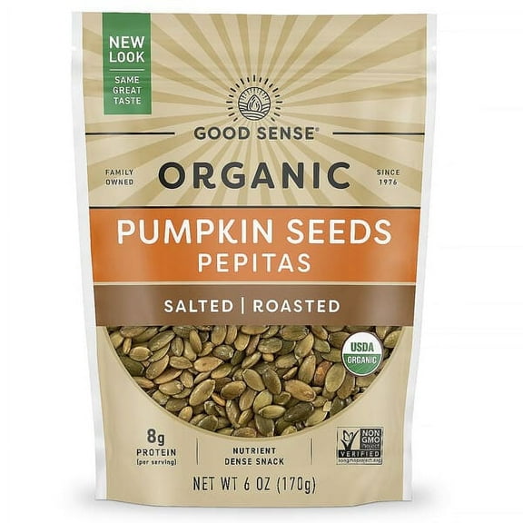 Good Sense, Organic Pumpkin Seeds Pepitas, Salted, Roasted, 6 oz Pack of 2