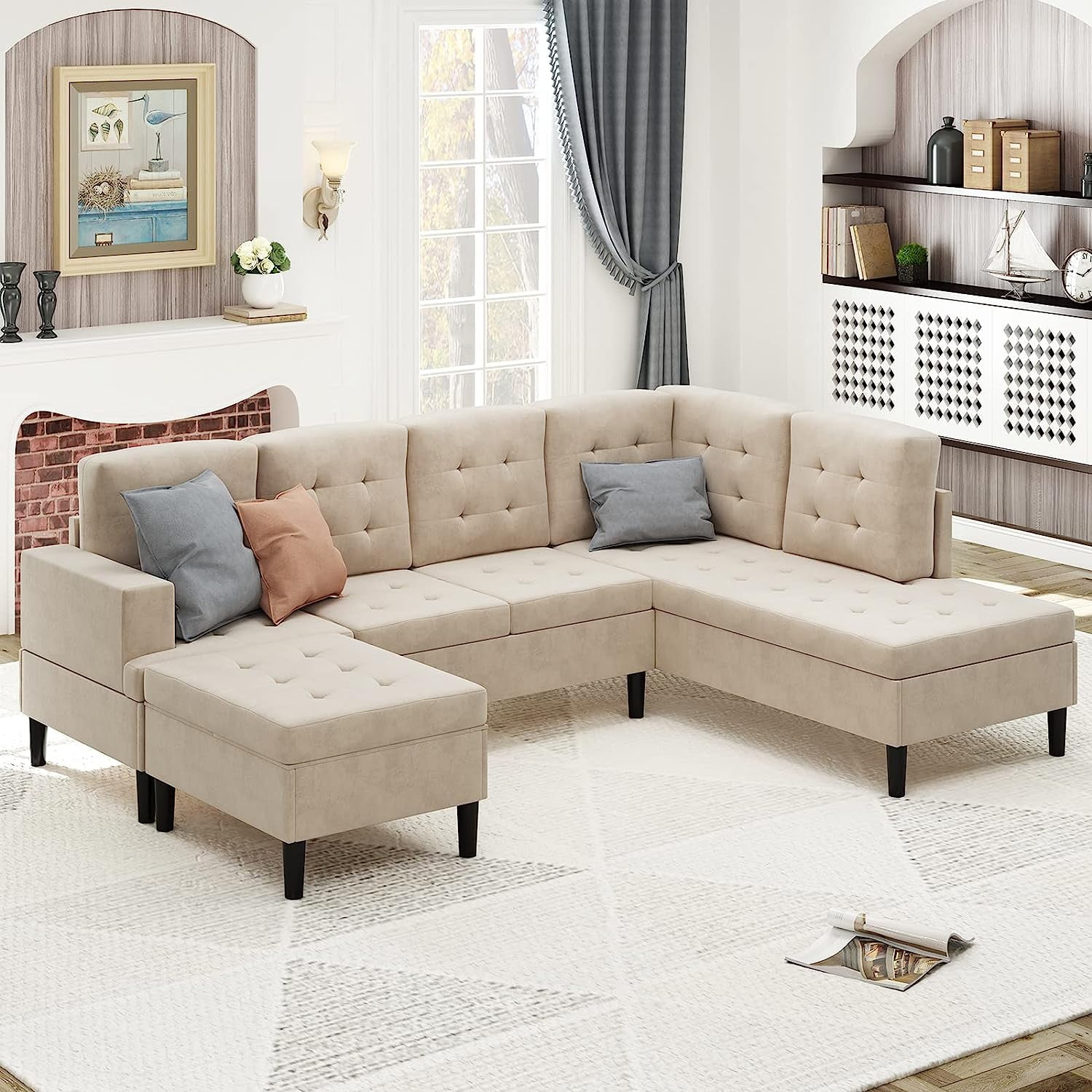ZAFLY Upholstered Tufted LShape Sofa,Fabric Sectional Sofa Set
