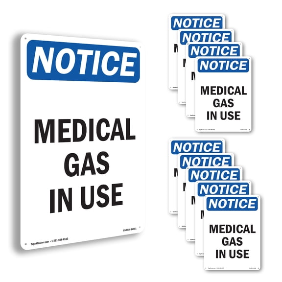 Medical Gas In Use OSHA Notice Rigid Plastic Sign 10 Inch x 7 Inch - 10 Pack