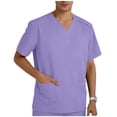 thumbnail image 2 of TAGOLD Mens Summer Short Sleeve V-Neck Blouses & Shirts Solid Color Pocket Split Hem Care Work Top, 2 of 5