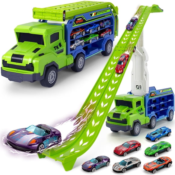Camión portajuguetes Race con pista de carreras de 27 cm y 6 coches de metal