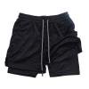 JUUYY Men's Running Athletic Shorts with Liner Elastic Waist Drawstring Workout Sports Shorts Loose Breathable Gym Shorts with Pockets Black XL