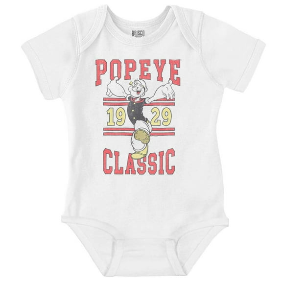 Classic Popeye Vintage Varsity Romper Boys or Girls Infant Baby Brisco Brands NB