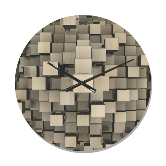Designart 'Grey and Black Cubes' Modern Wood Wall Clock