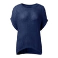 thumbnail image 7 of Crochet Coverups for Women Summer Cap Sleeve Hollow Out Casual Cruise Beach Vacation Tops Knit Pullover Sweater Navy L, 7 of 7
