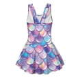 thumbnail image 5 of COEQINE Soft Stretchy Girls Bathing Suit, One Piece Bathing Suit with Skirt and Built-in Brief, U Neckline and V-Back Straps, for Active Girls 6-7 Year Olds, Pink Purple Mermaid Scales, 5 of 8