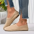 thumbnail image 2 of HAOTAGS Women's Buckle Slip On Flats,Casual Flat Toe Flocked Slip Ons Everyday Shoes Khaki, 2 of 2