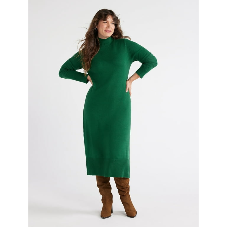 Free Assembly Women's Ribbed Turtleneck Sweater Midi Dress, Sizes