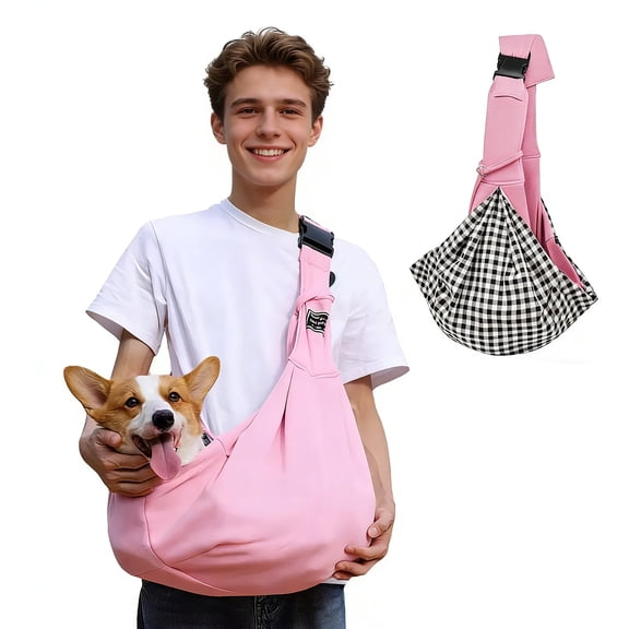 Pet Sling Carrier, Pet Carrier for Small and Medium Dog up to 15 Lbs, Wrap Carrier Sling Adjustable Strap Zip Pocket, Hands Free Pets Pack for Outdoor Travel Subway - Pink