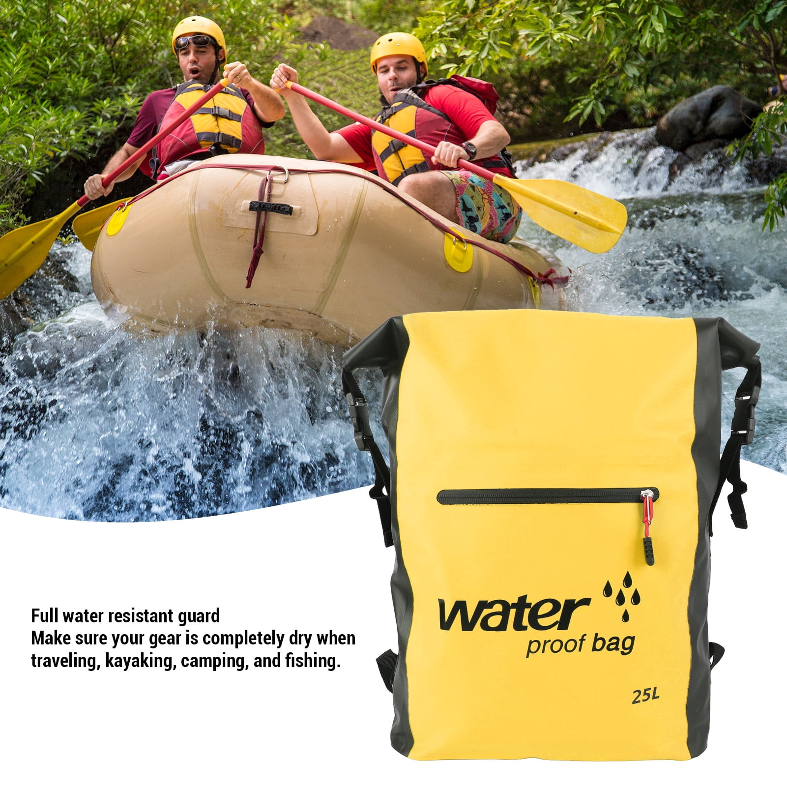 Nieyigj Heavyweight Water Resistant Dry Bag 25L Dry Wet Separation Hiking Dry Backpack with Shoulder Strap for Outdoors Activities Yellow 16.5 inches / 42 cm
