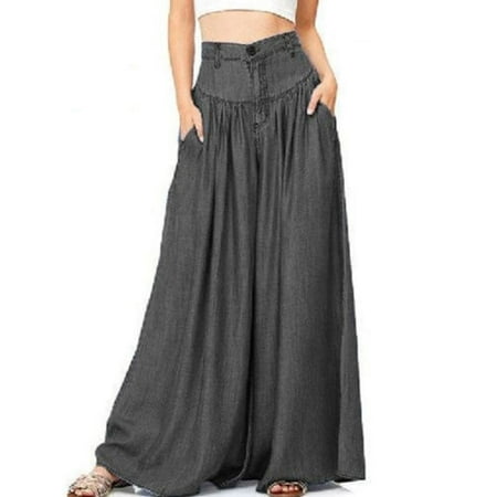 Womens Palazzo Wide Legs Long Pants Yoga High Waist Loose Gypsy Boho (Best Pants For Wide Hips Small Waist)