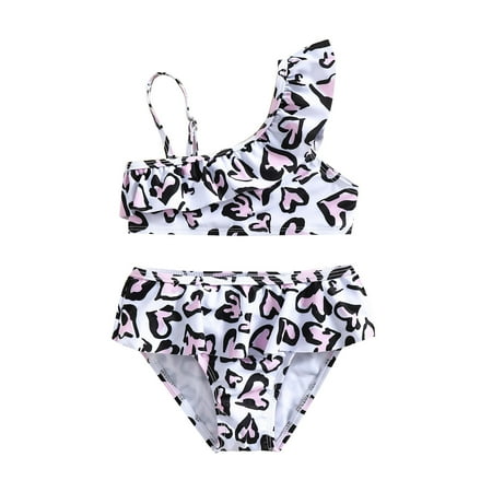 

Summer Toddler Girls Leopard Printed Ruffles Two Piece Swimwear Swimsuit Bikini