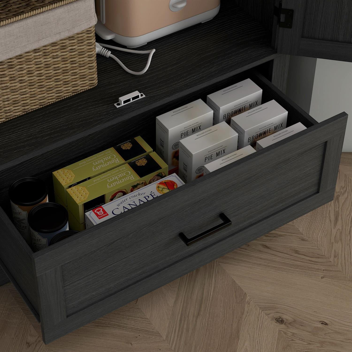 Demi Bonn 69" Tall Kitchen Pantry Cabinet with 2 Doors, Drawer & Adjustable Shelves - for Dining Room Storage, Strong & Durable Wood Construction, Black