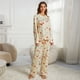 thumbnail image 3 of Pijamas estampados de manga larga europeos y americanos, pantalones irregulares divididos, traje holgado, ropa de hogar para mujer, 3 of 5