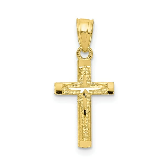 10k Yellow Gold Diamond-Cut Cross Pendant Charm