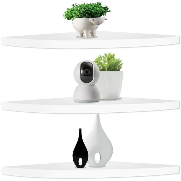 Juego de 3 Estantes Flotantes de Esquina Blancos de 8 Pulgadas, Estante de Almacenamiento de Esquina de 90 Grados para Cocina/sala de Estar/baño
