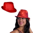 thumbnail image 3 of Sombrero Fedora con luces LED parpadeantes y lentejuelas rojas, 3 of 3