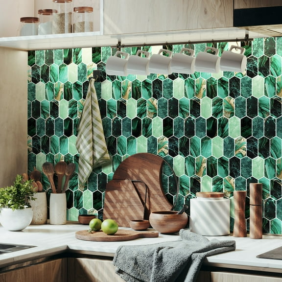 10-Pack Subway Tile Peel and Stick Backsplash, 12"x12" Self Adhesive Self-Adhesive Wall Tiles for Kitchen Bathroom (Aqua Green)