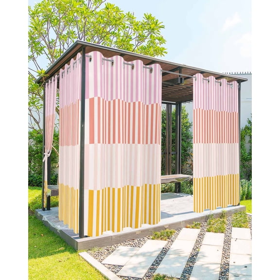 Colorful Stripe Outdoor Curtains for Patio, Modern Pink Red Yellow Vertical Striped Privacy Drapes Grommet Waterproof Outside Curtains for Porch/Cabana/Balcony 54"x 95", 2 Panel