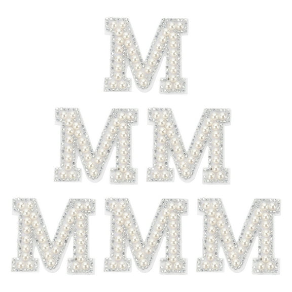 Uxcell Rhinestone Letters Patches, Initial Letter M Self-Adhesive Patch White 6 Pcs