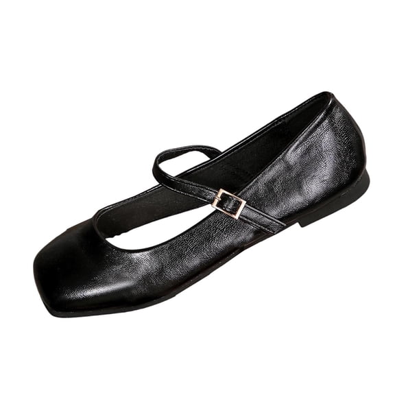 QQAMB Women's Leather Square Toe Flat Mary Jane Shoes Slip On Buckle Casual Ballet Shoes Closed Toe Office Work Dress Shoes