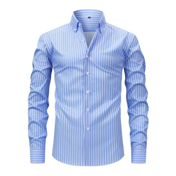 hlysgo Striped Button Down Dress Shirts for Men Business Casual Long Sleeve Work Shirt Trendy Plaid Going Out Shirts for Wedding Party Light Blue XL