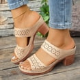 thumbnail image 2 of Rokment Womens Platform Chunky Block High Heels Dress Slides Sandals Boho Beach Summer Casual Leather Fish Mouth Open Toe Slip on Heeled Slippers for Ladies 2026 Beige Size 6, 2 of 8