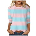 thumbnail image 3 of T Shirts for Women Spring 2026 Crew Neck Casual Basic Tops Fashion Summer 3/4 Sleeve Striped Tee, 3 of 6