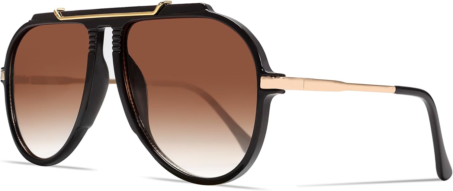 Oversized Aviator Sunglasses for Women Men 70s Retro Gold 