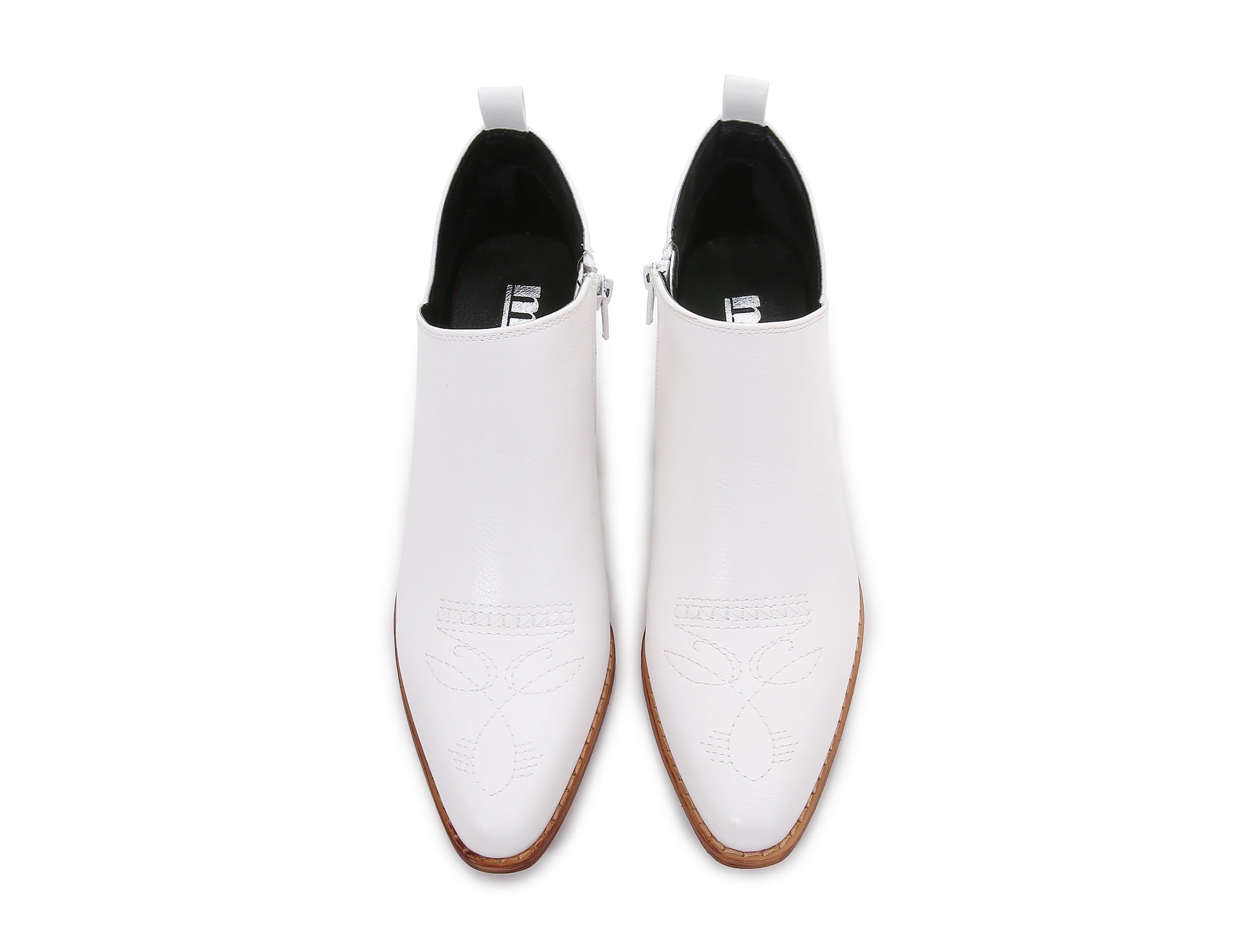 MM Women's embroidered Polyurethane Leather Wooden Heel Zippered Fashion Ankle Boots (White, 11)