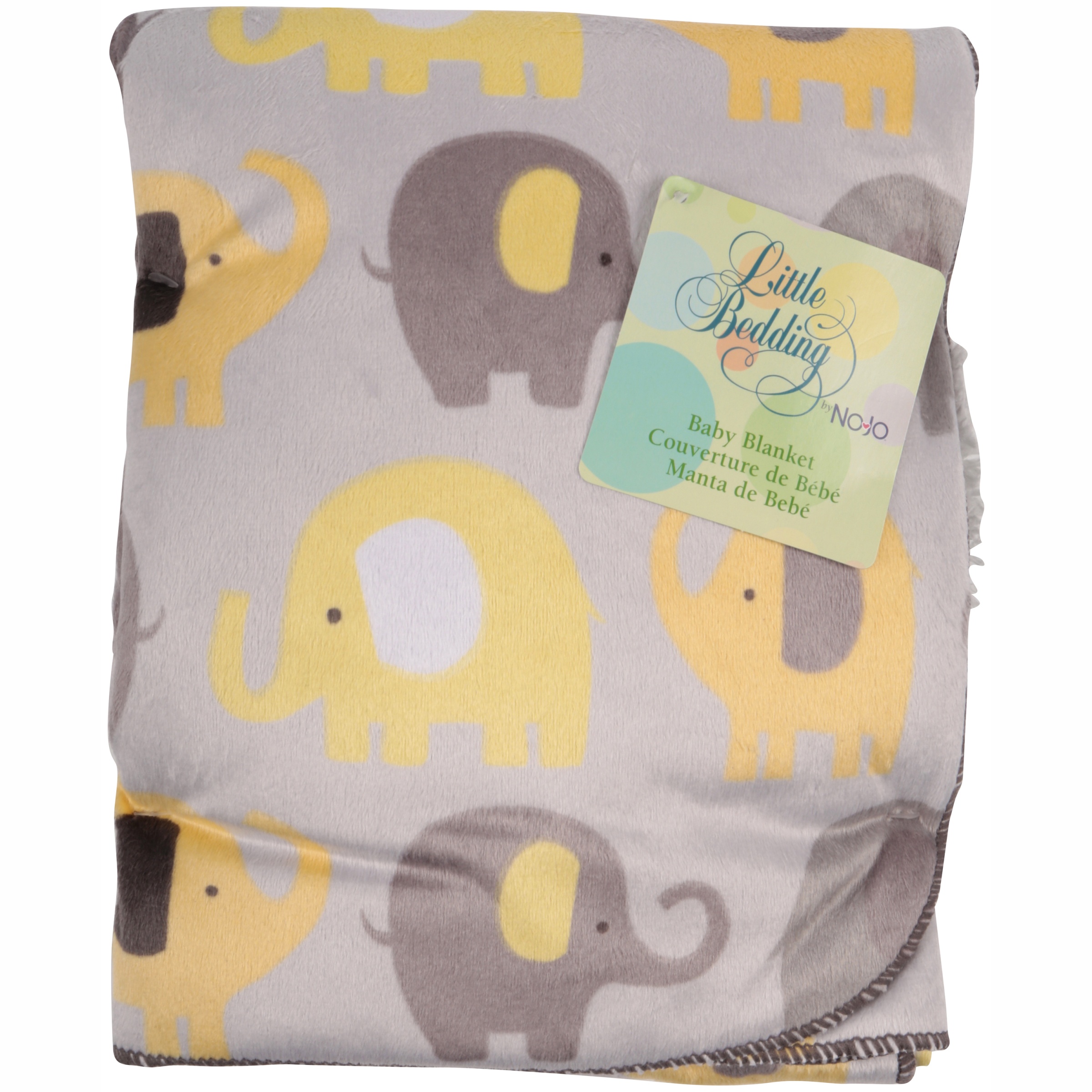 Little Bedding by NoJo Elephant Time Velboa Blanket, Yellow - image 5 of 5