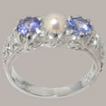 thumbnail image 2 of LBG British Made 9k White Gold Cultured Pearl & Tanzanite Womens Anniversary Ring - 33 size options - Size 7.75, 2 of 7