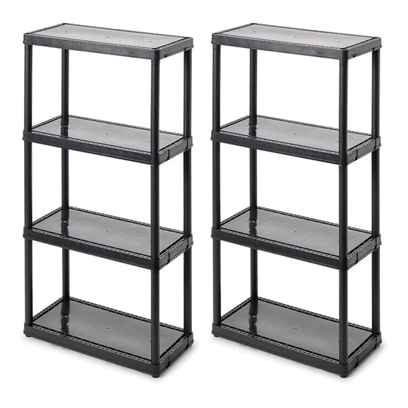 4 Shelf Fixed Height Solid Light Duty Storage Unit 12 x 24 x for Home, Garage, Basement, & Laundry, Black (2 Pack)