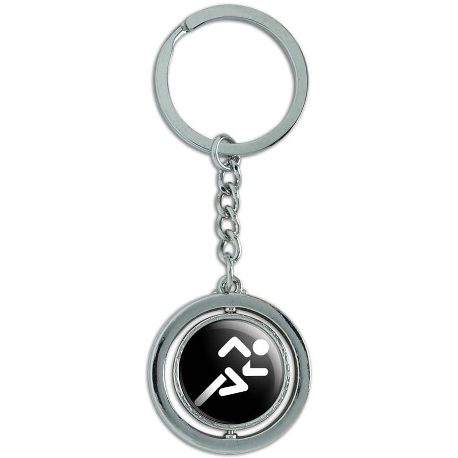 Running Jogging Marathon Symbol Spinning Round Metal Key Chain Keychain ...