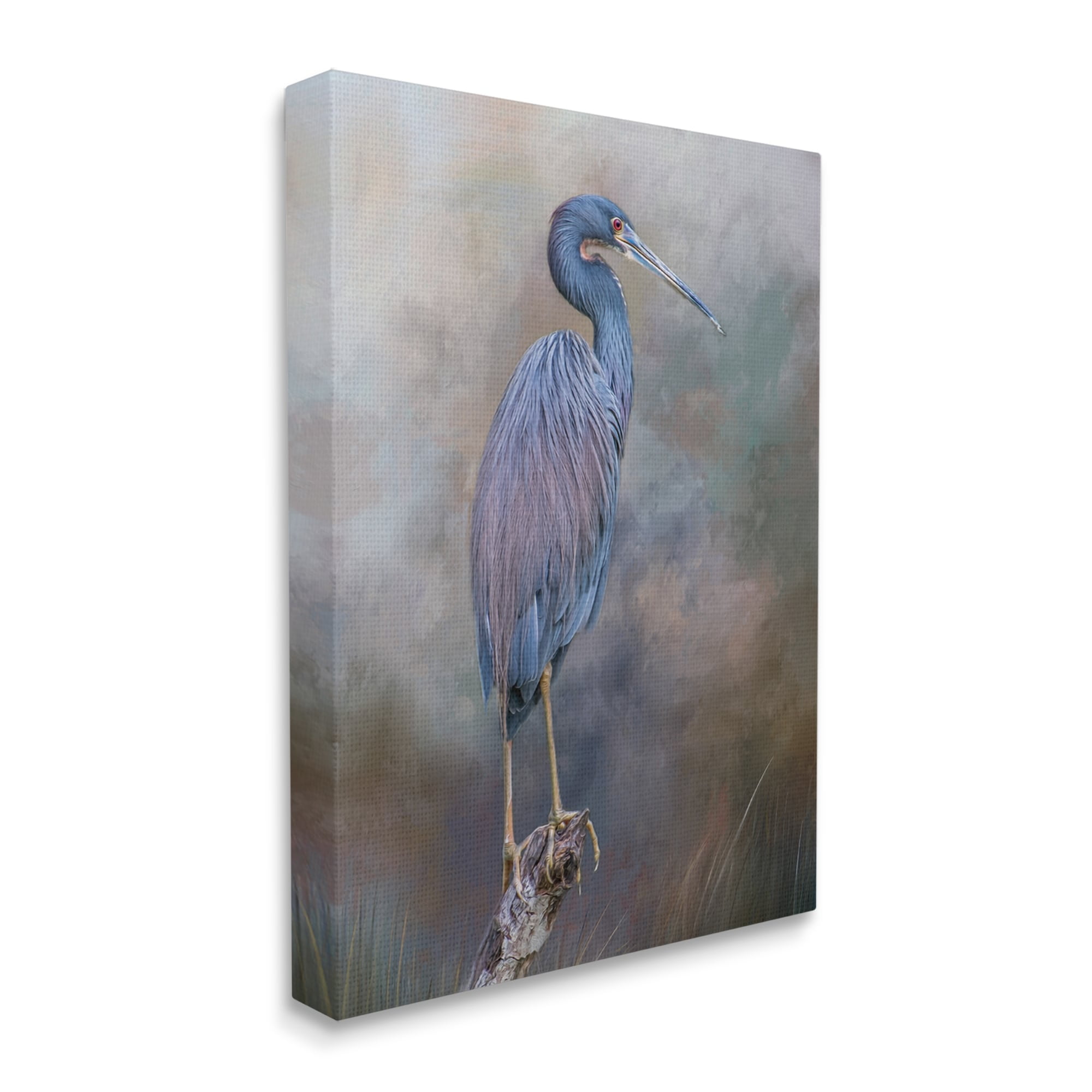 Stupell Heron Bird Perched Woodland Branch Animals & Insects Photography Gallery Wrapped Canvas Print Wall Art