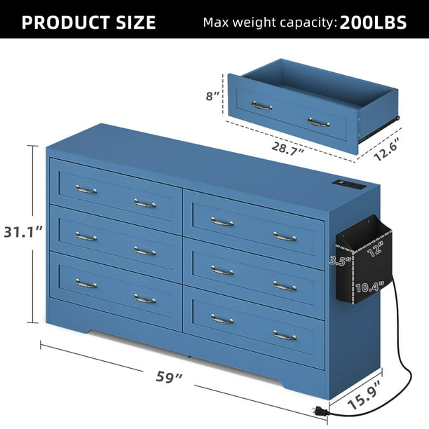 electric blue dresser Max & Lily Classic, 6 Drawer Dresser, Blue