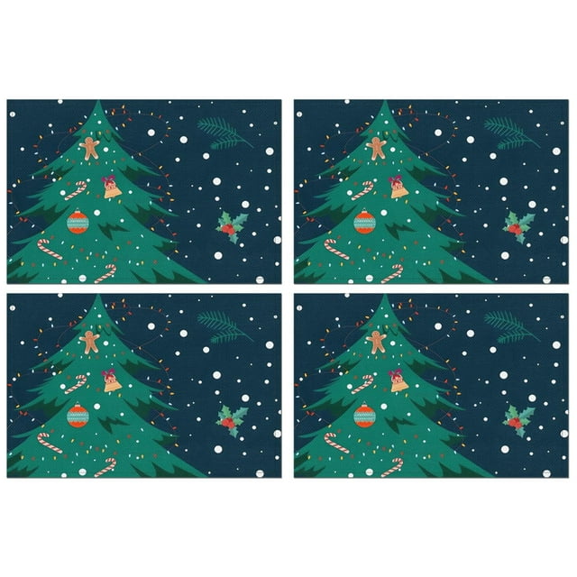 Merry Christmas Green Xmas Tree Dining Table Placemats 4PCS Durable Linen Placemats 12 X 18 Inch Winter Table Mats for Party Kitchen Dining Decoration for Kitchen Dining Table,Kitchen Table Mats