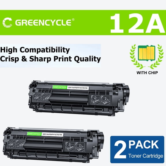 greencycle Q2612A Toner Cartridge Replacement Compatible for 12A Black Toner Cartridge Laserjet 1010 1012 1018 1020 1022 1022N 3015 3030 3052 3055 M1005 M1319F Printer Ink Cartridge(2PCS)