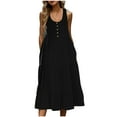 thumbnail image 2 of Wycnly Summer Dresses for Women Maxi Dresses for Women 2025 Loose Flowy Ruffle Swing Button up Boho Tank Dress Women Fashion Solid Round Neck Sleeveless Long Sundress, 2 of 7