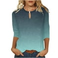 thumbnail image 2 of BiZtdJrK 3/4 Sleeve T Shirts for Women Gradinet Color Printed Keyhole Tops Three Quarter Length Tee Shirts Lightweight Summer Vacation Tees Mint Green M, 2 of 5
