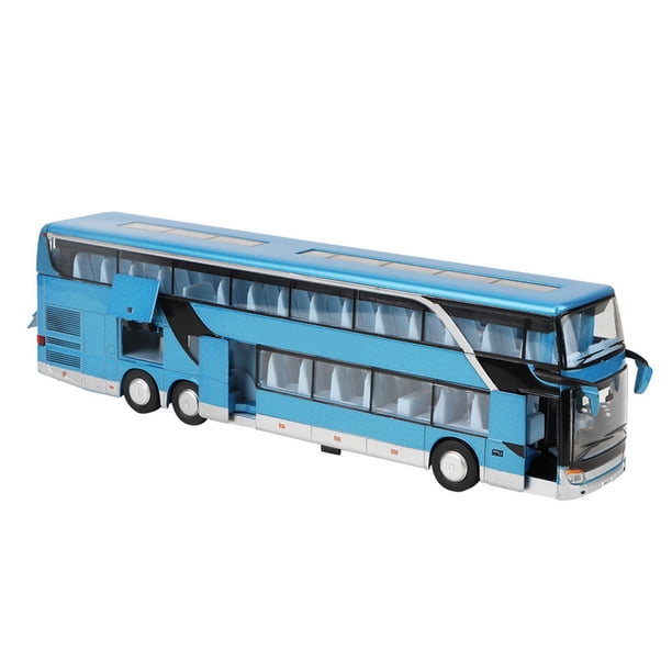 Autobús de dos pisos eléctrico de aleación 1:32, modelo de juguete con música ligera para niños, regalo para niños (azul)