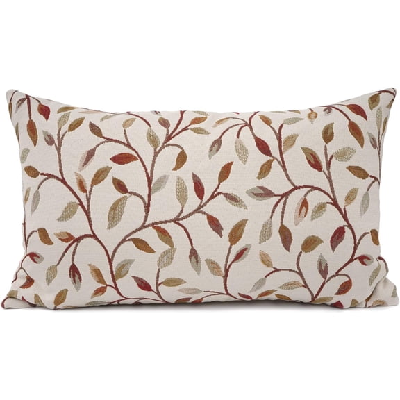 Farmhouse Oblong Rectangle Floral Chenille Embroidery Decorative Throw Pillow Case Cushion Cover Lumbar Pillowcase for Sofa 12 x 20 Inch, Brown Leaves