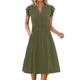 thumbnail image 4 of Fantaslook Summer Dresses for Women Ruffle Sleeve V Neck Midi Dresses Fashion Casual Flowy Vacation Sundress, 4 of 9